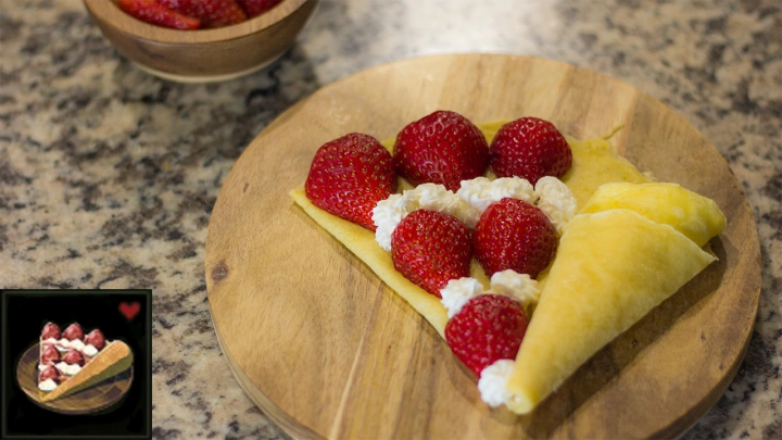 A crepe with alternating berrys and cream